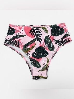 High-Waist Pink Tropical Leaf Bikini Bottom